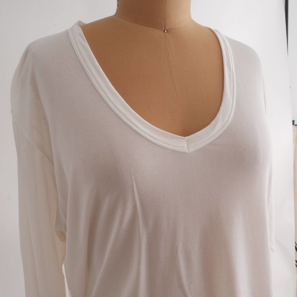 white silk t-shirt | Vintage Winter Silks pure white v-neck paper-thin tee XL - Picture 4 of 9